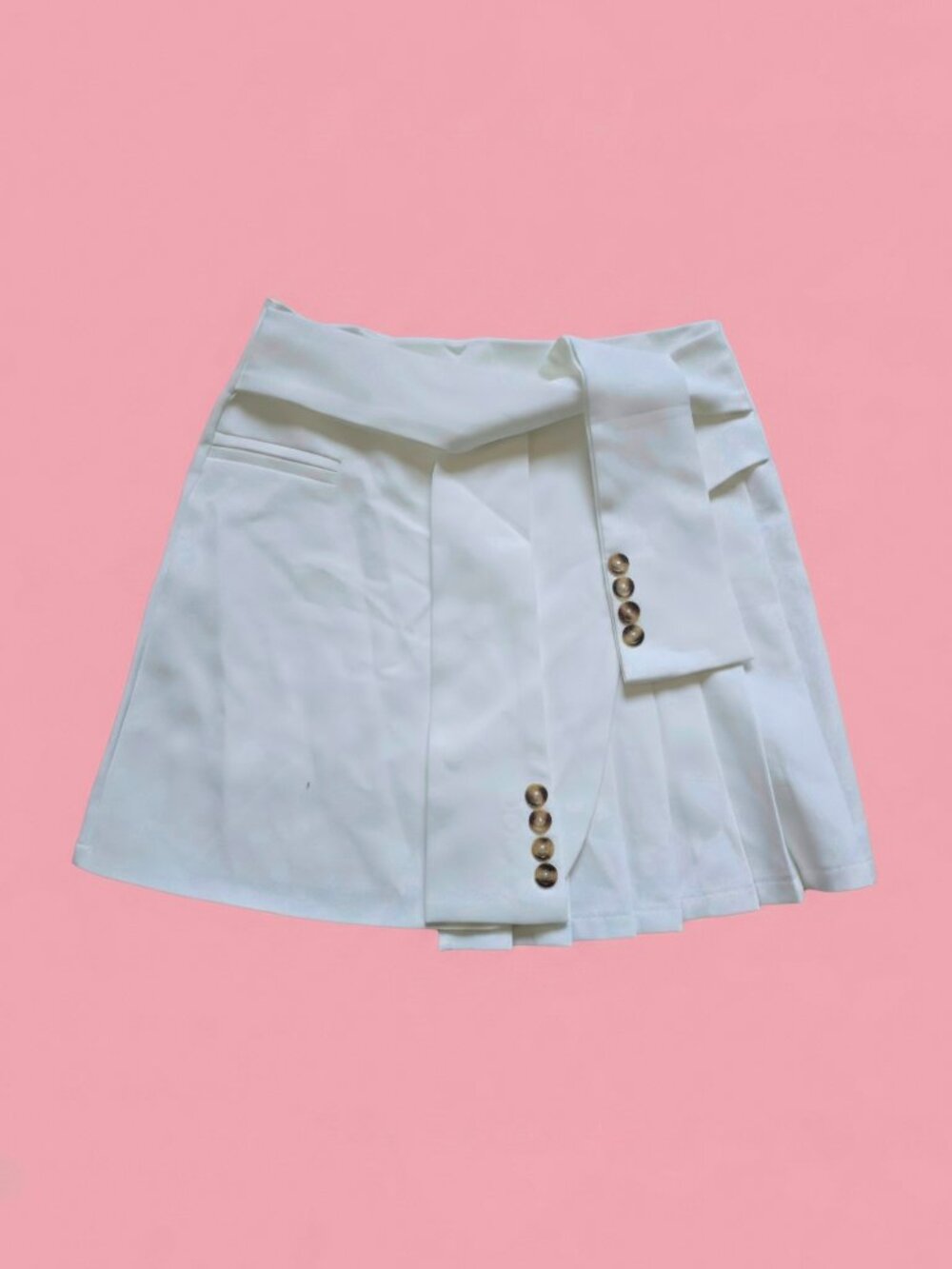 White Pleated Tie Front Mini Skirt/Skort size M fits like S